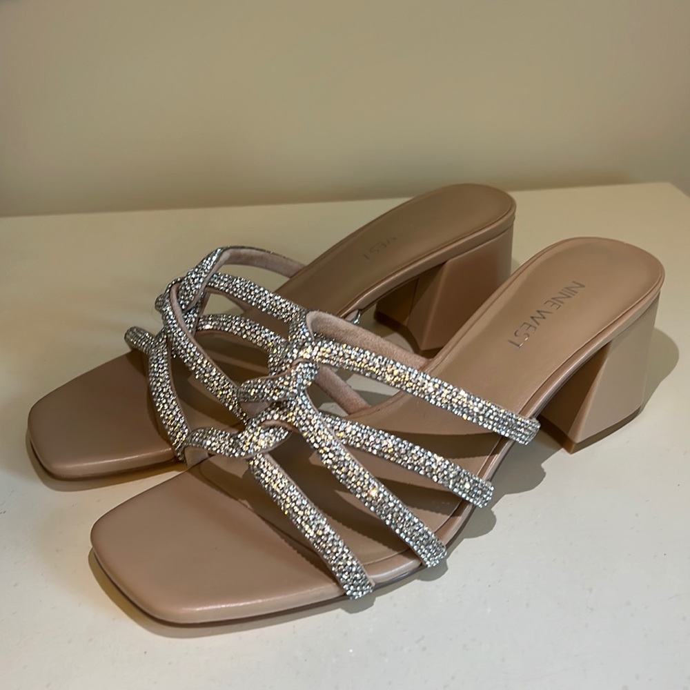 NWT Nine West Embellished Open Toe Block Heels